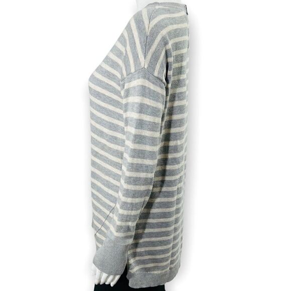 Caslon Stripe Crew Neck Sweater Gray Zip Back Long Sleeve Small - Picture 5 of 8